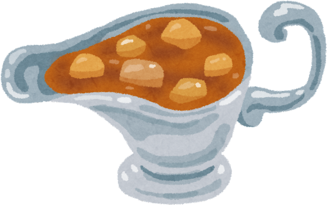 Illustration of Curry in a Silver Sauce Pot